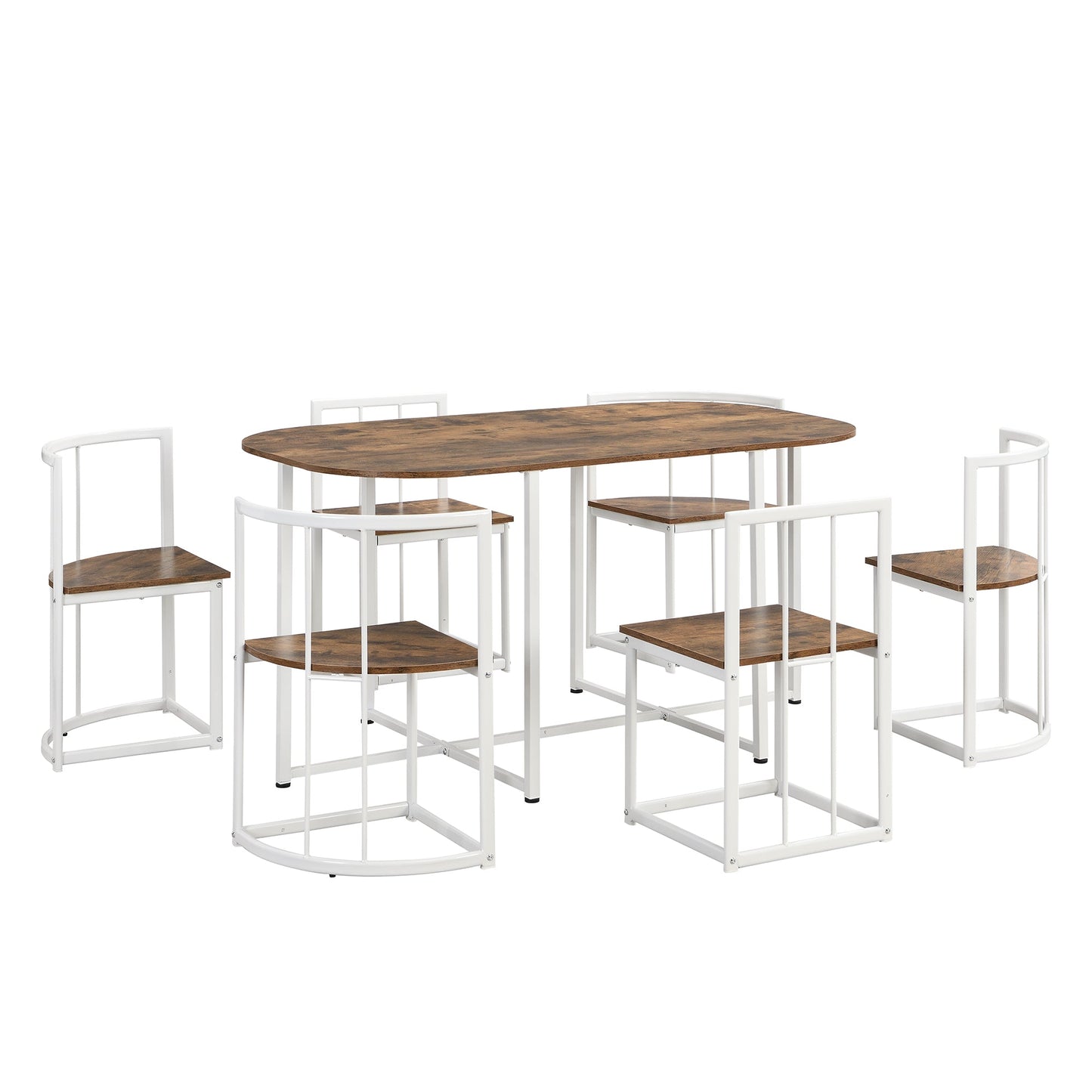 TOPMAX Modern 7-Piece Dining Table Set with Faux Marble Compact 55Inch Kitchen Table Set for 6  White+Cherry - Korvel