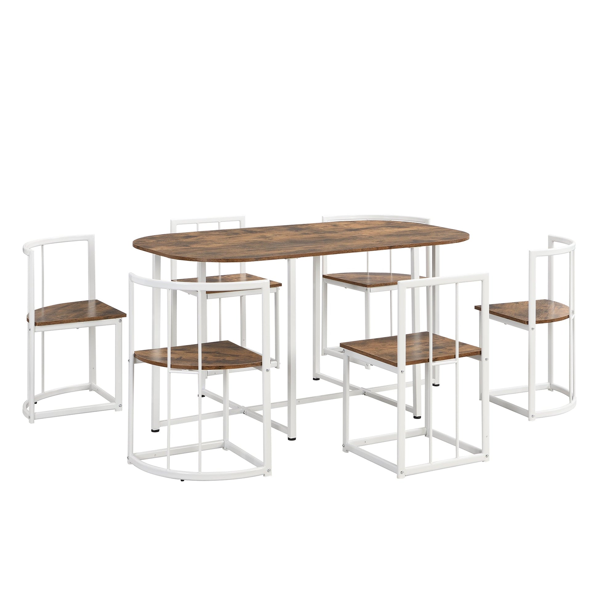 TOPMAX Modern 7-Piece Dining Table Set with Faux Marble Compact 55Inch Kitchen Table Set for 6  White+Cherry - Korvel