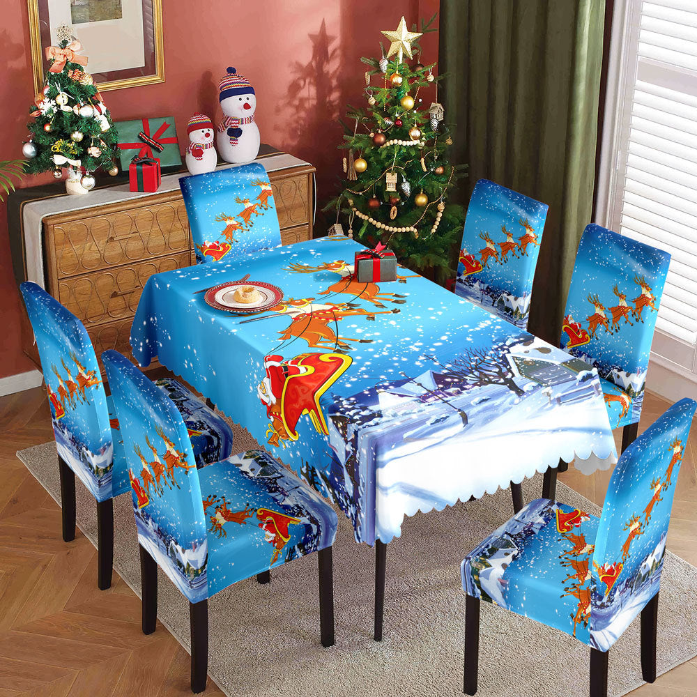 Christmas printed tablecloth, chair cover, waterproof, oil resistant, festive decoration, dining table cloth, chair cover, universal household use - Korvel