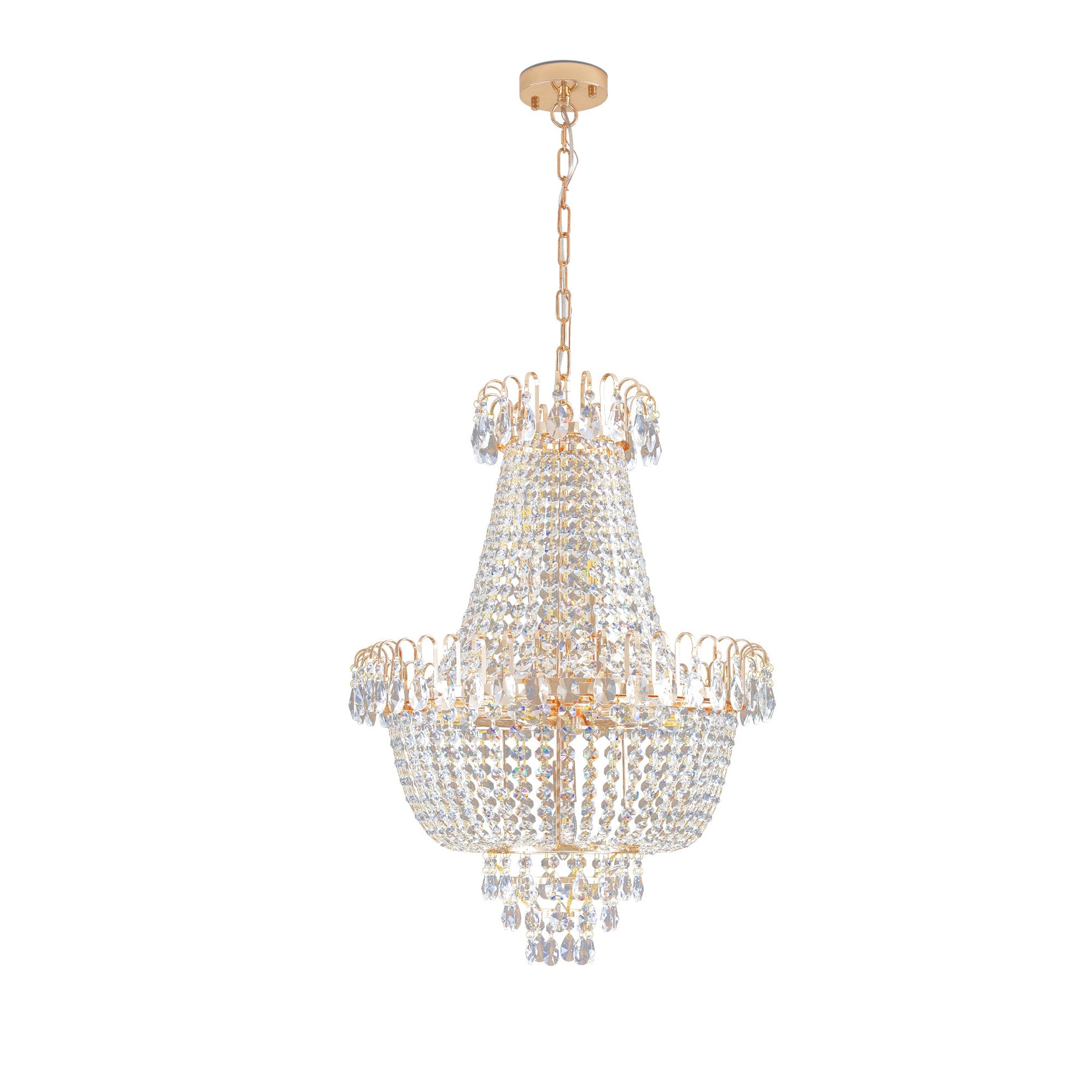 Golden crystal pendant light, large modern luxury ceiling lighting (without light bulbs) - Korvel