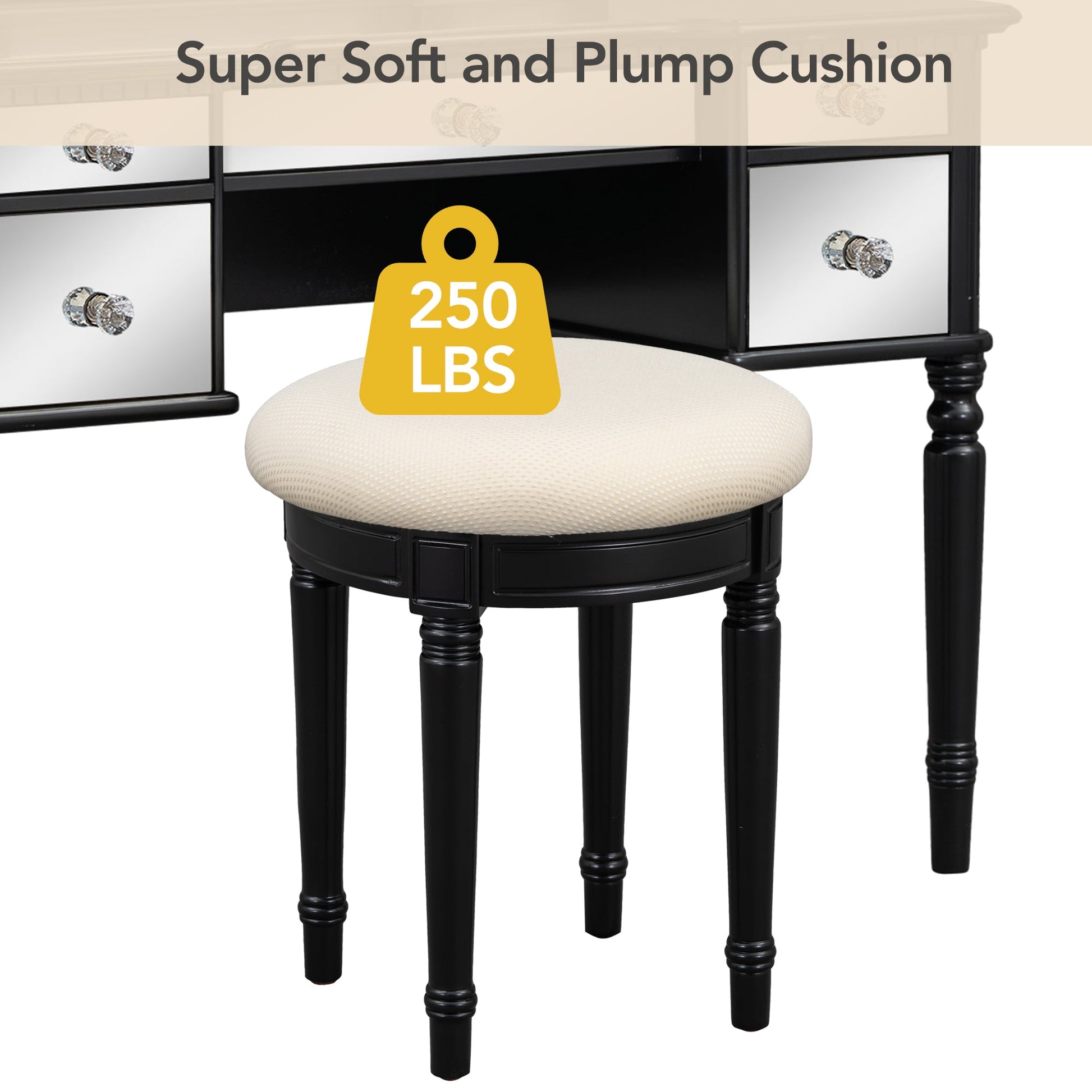 GO 43" Dressing Table Set with Mirrored Drawers and Stool, Tri-fold Mirror, Makeup Vanity Set for Bedroom, Black - Korvel