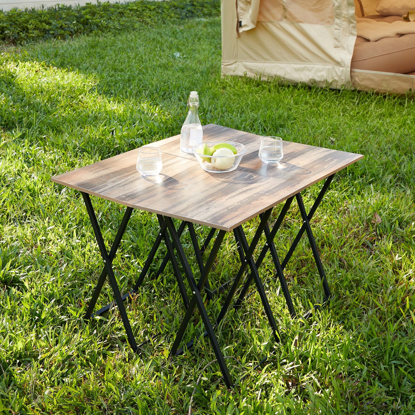 Set of 4 Folding TV Trays with Stand - Rustic Brown