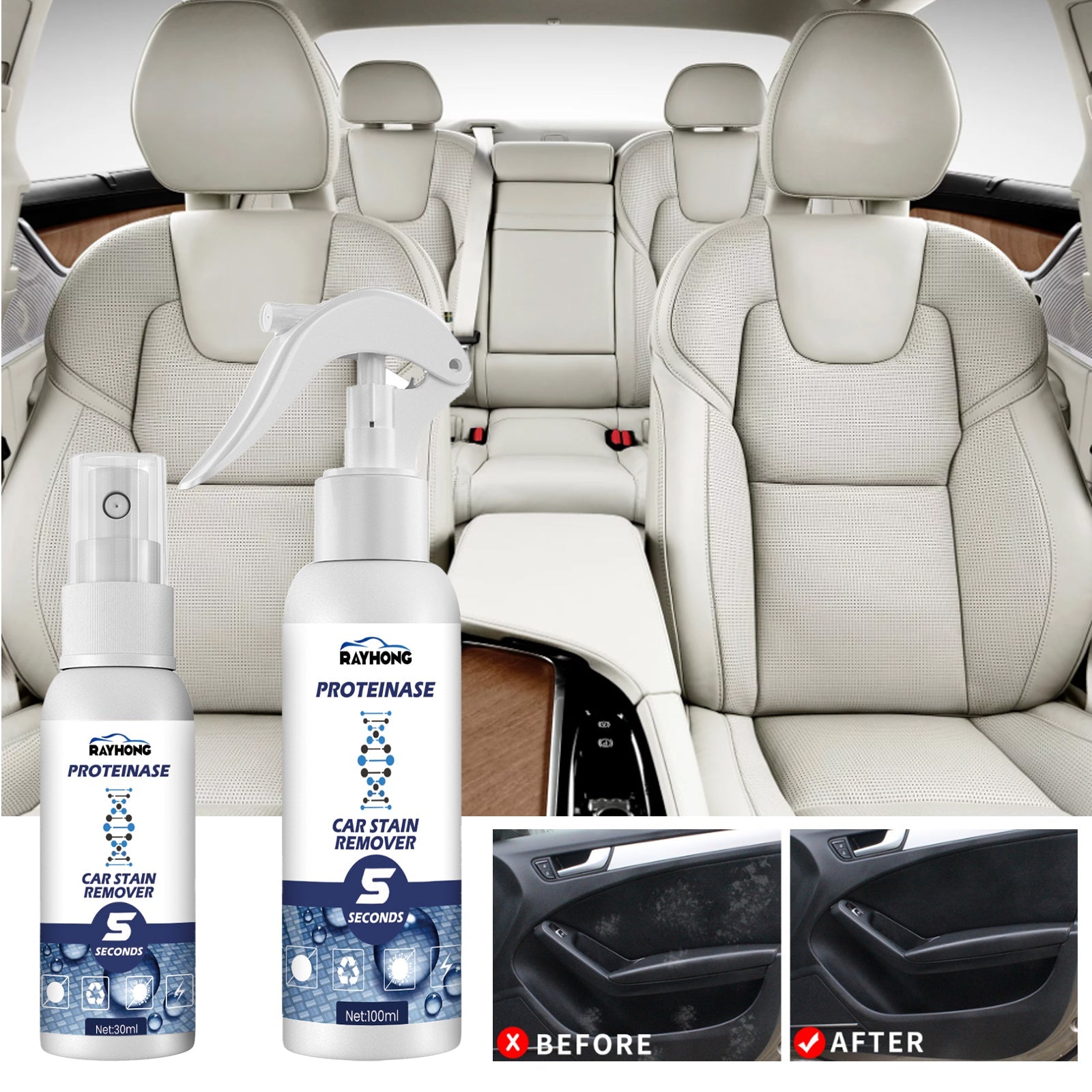 Car Stain Remover, Interior Seat Instrument Panel Cleaning Quick Decontamination Maintenance Refurbishment - Korvel