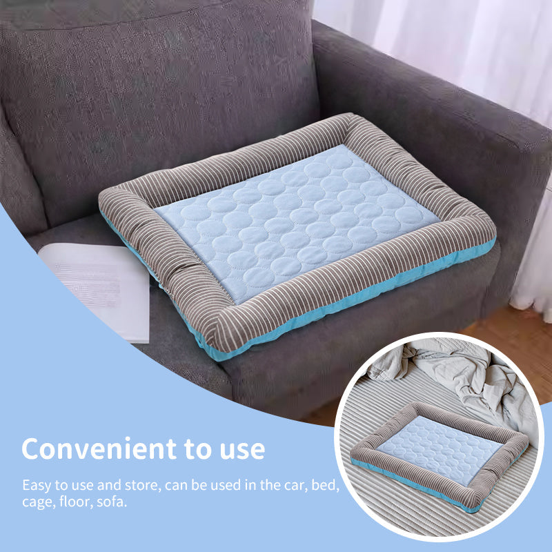 Cooling pet mats for dogs & cats (puppies/kittens): ice silk, breathable, soft summer pads in pink/blue. - Korvel