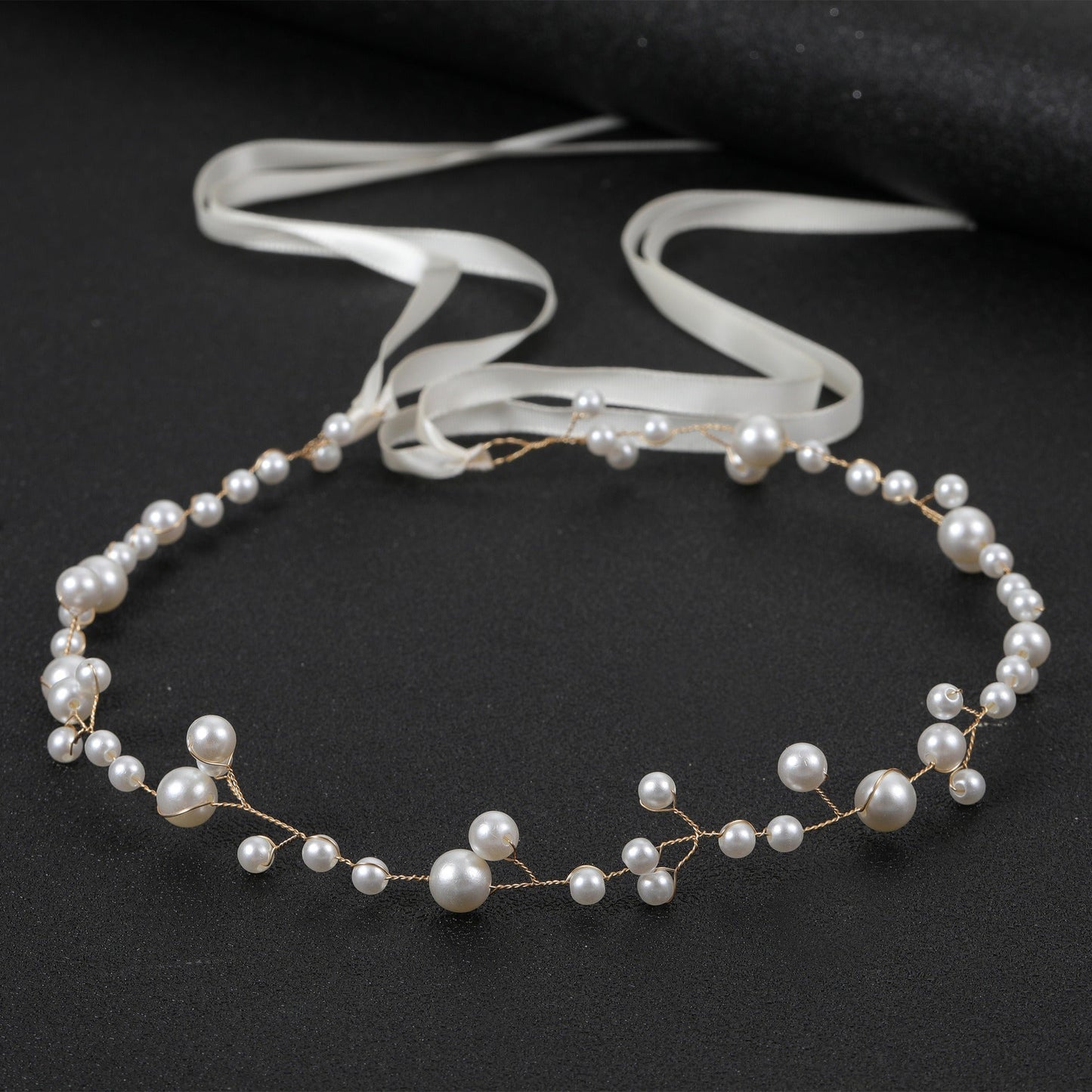 Bride Wedding Hair Accessories Simple Pearl Soft Chain Headband - Korvel