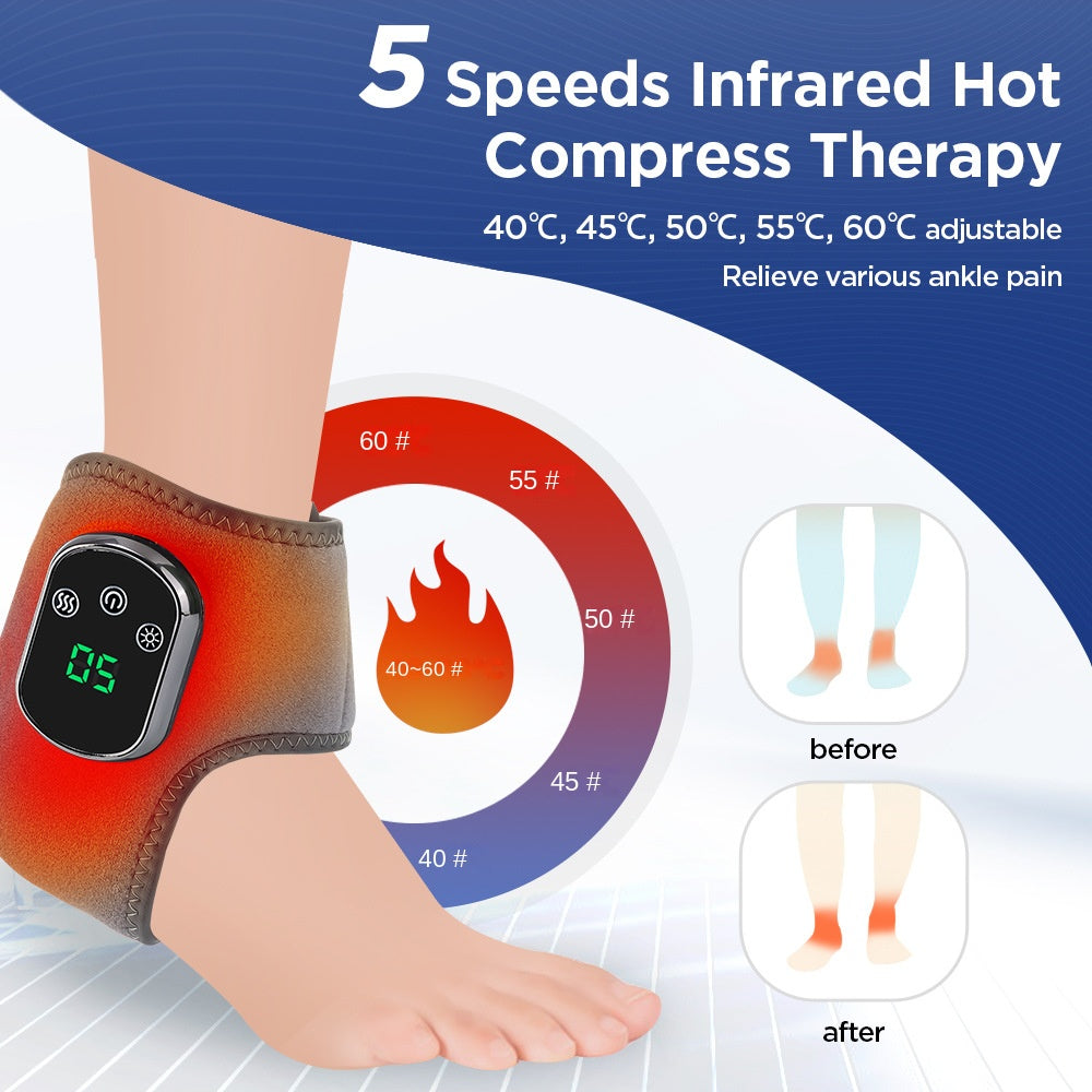 USB Heated Ankle Support with Hot Compress Massage Function Rechargeable Foot Ankle Joint Care and Foot Massager - Korvel