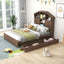 Cama Plataforma de Madera de Nogal de Tamaño Completo con Cabecera de Almacenamiento