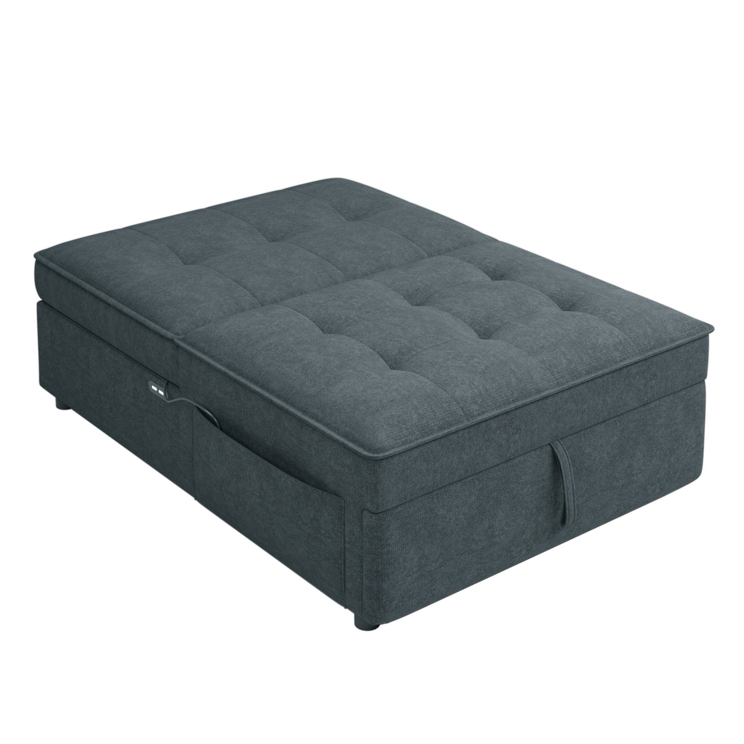 Four in one sofa bed, chair bed, multifunctional folding Ottoman bed with storage bag and USB port, dark blue - Korvel