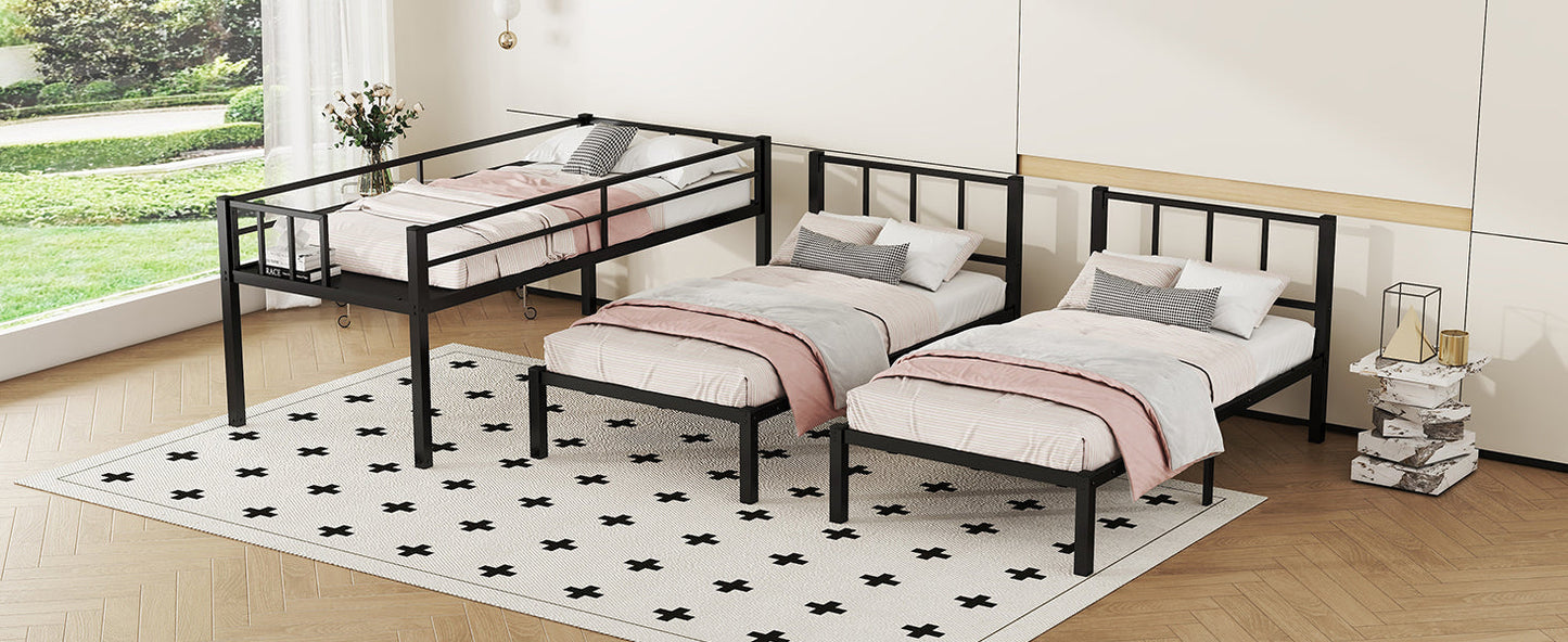 Twin over Twin & Twin Bunk Beds for 3, Twin XL over Twin & Twin Bunk Bed Metal Triple Bunk Bed, Black - Korvel