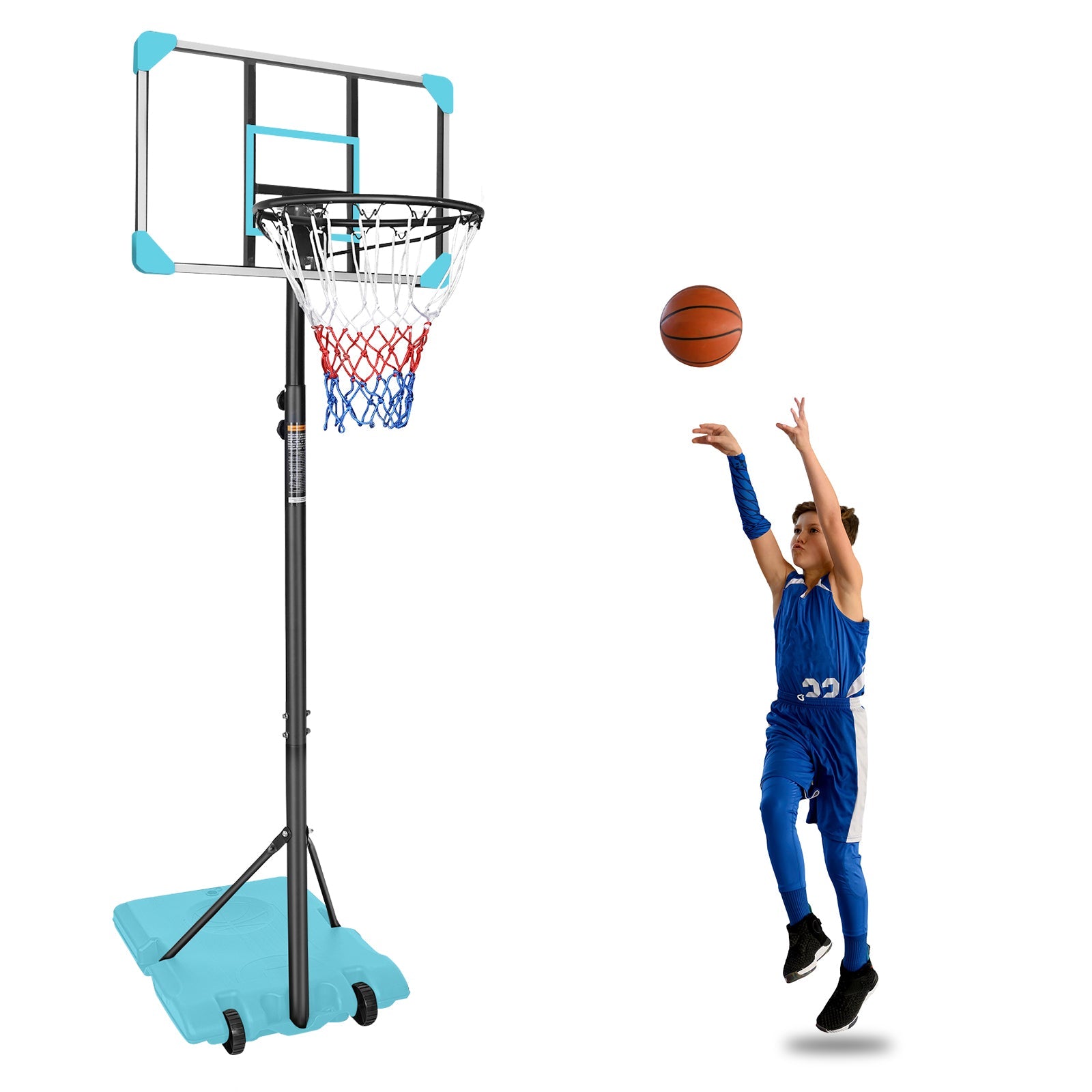 Portable Basketball Goal System with Stable Base and Wheels use for Indoor Outdoor teenagers youth height adjustable - Korvel