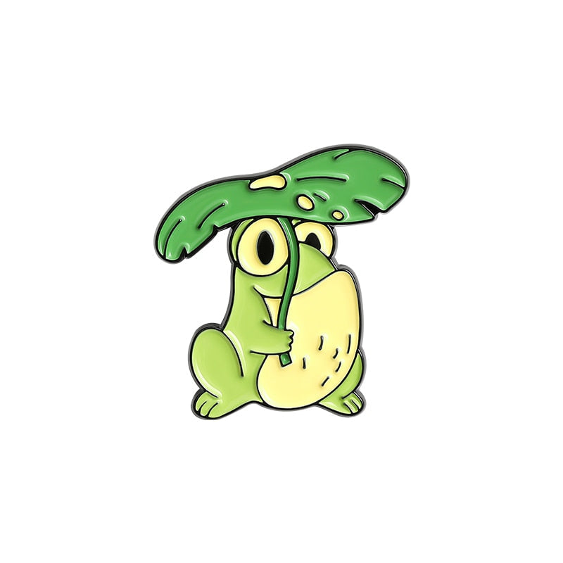 Quack Quack Enamel Pin Custom Frog Lotus Leaf Brooches Bag Lapel Pin Cartoon Animal Badge Jewelry Gift for Kids Friends - Korvel