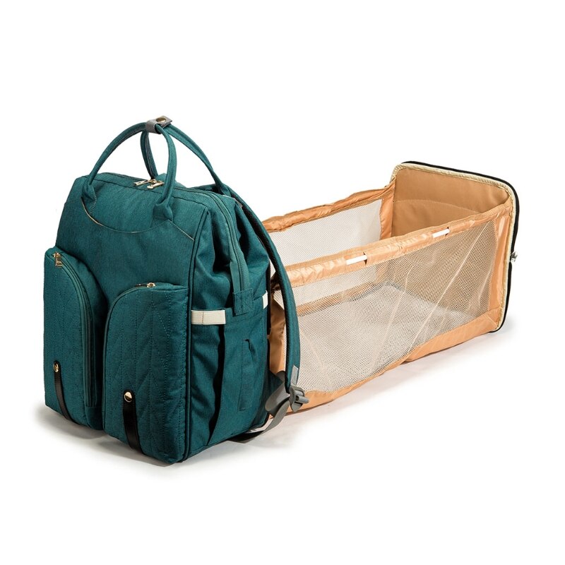Premium Baby Diaper Backpack with Folding Crib & Insulated Storage