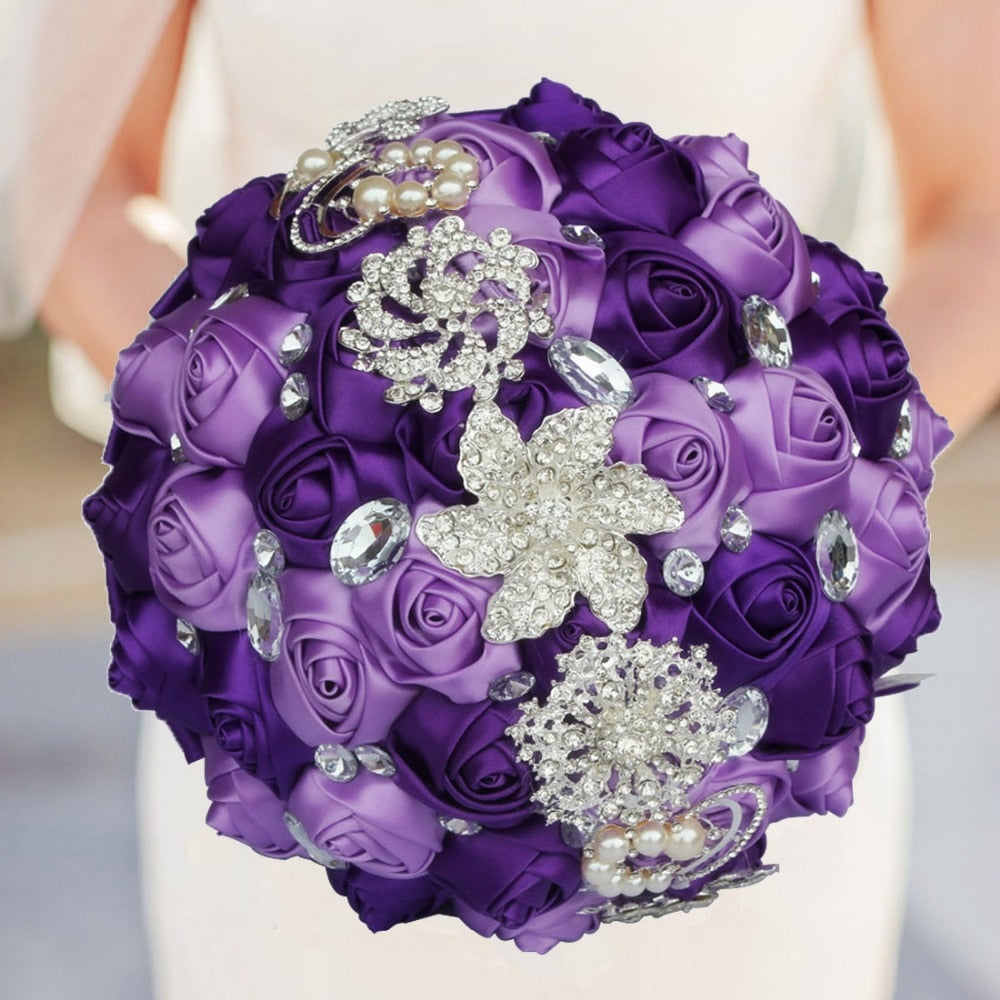 Artificial Wedding Bouquets Hand Made Flower Rhinestone Bridesmaid Crystal Bridal Wedding Bouquet - Korvel