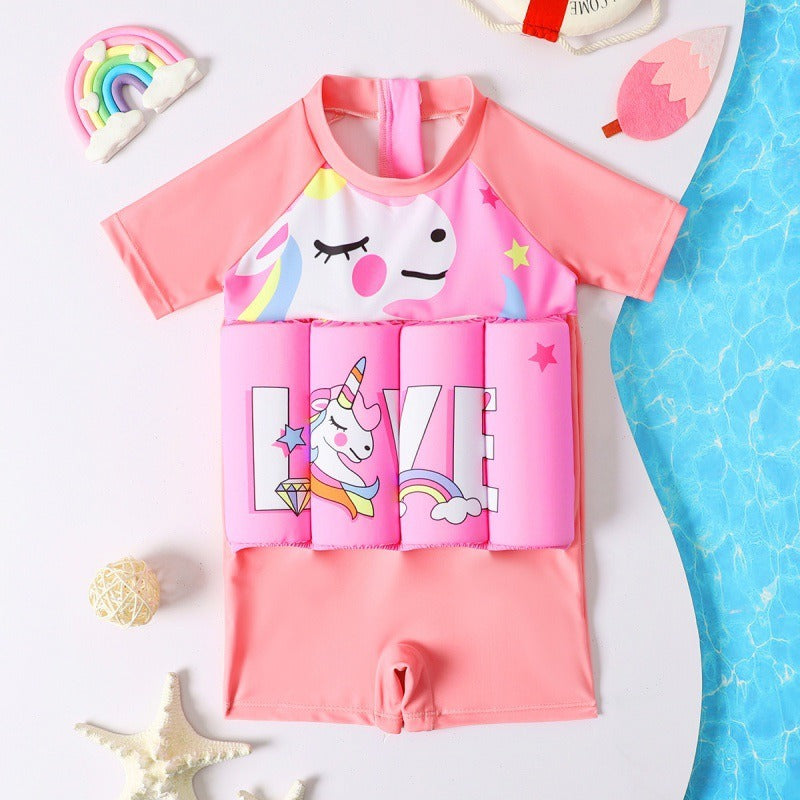 Girls' Cartoon One-Piece Swimsuit - Short Sleeves
