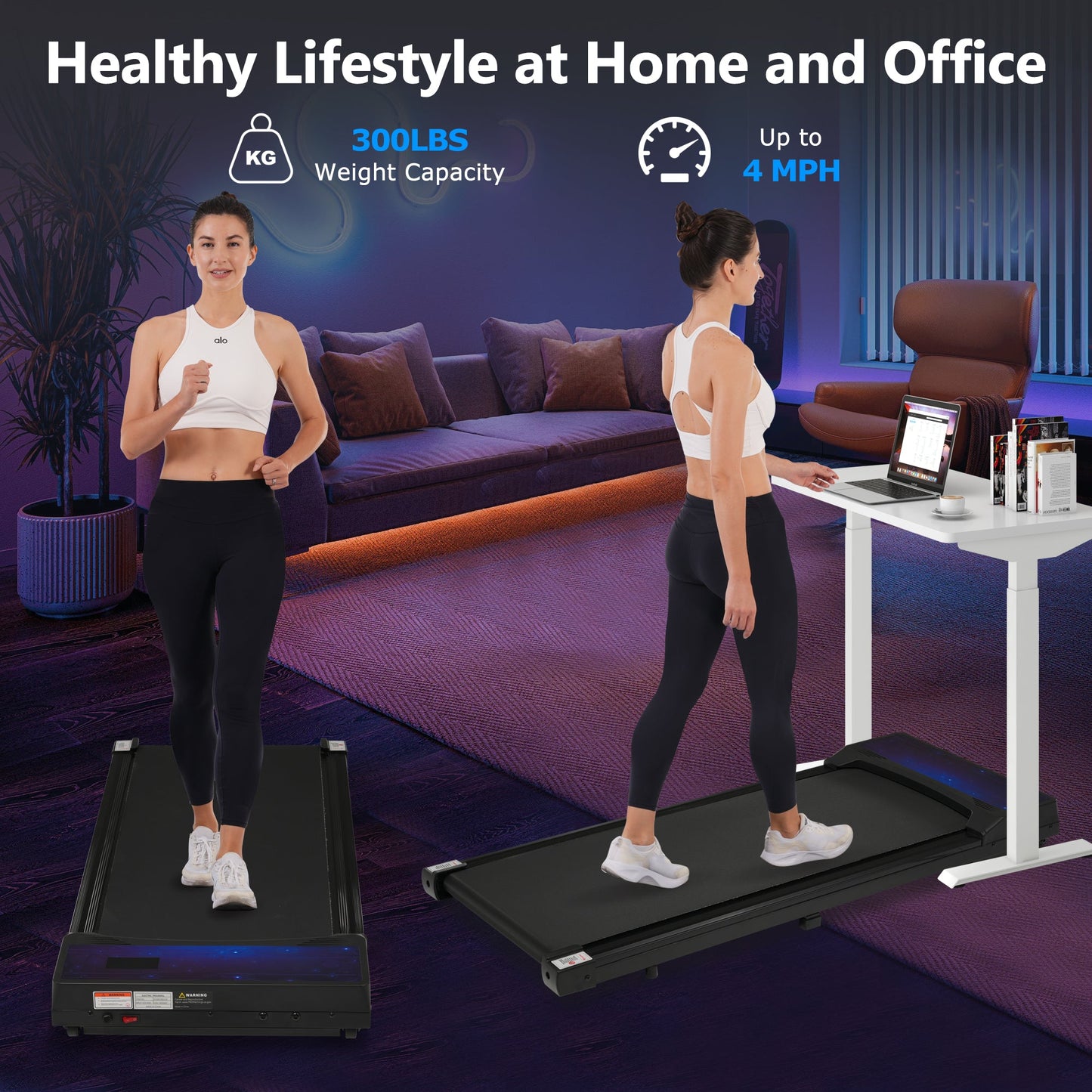8.10 Under Desk Treadmill - 2.5HP, 300LBS Capacity
