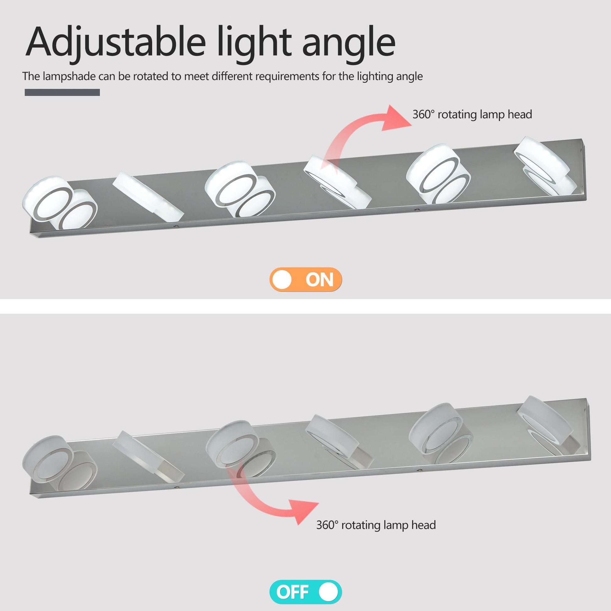 LED Modern Chrome 6-Light Vanity Lights Fixtures Over Mirror Bath Wall Lighting - Korvel