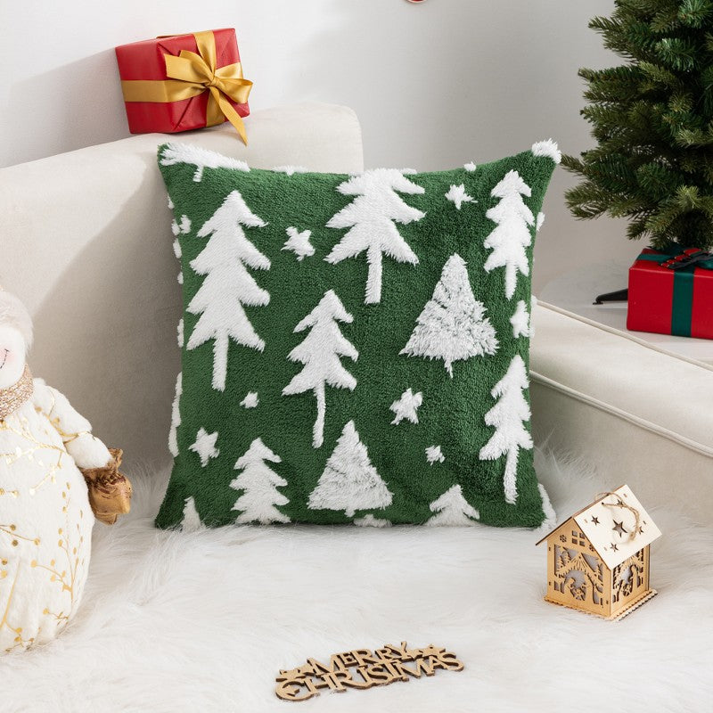 Christmas Pillow Cover (Excluding Pillow Core) Snowflake Velvet Jacquard Christmas Tree Elk Festival Decoration - Korvel