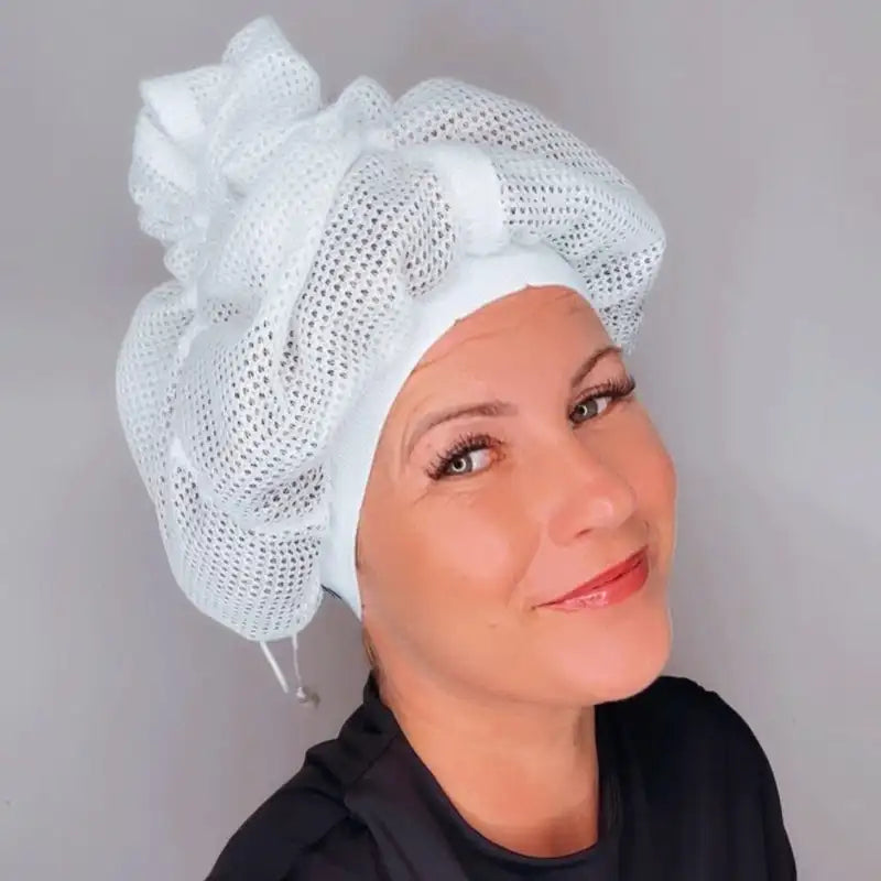 Net Plopping Cap For Drying Curly Hair Adjustable Net Plopping Bonnet Quick Drying Hair Towel Bath Hats Net Plopping Cap - Korvel