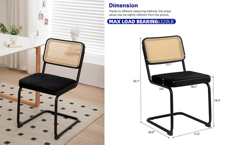 Dining Chairs Set of 2 velvet wicker side decorative chairs, black painted legs, modern medieval Bruell designed chairs, - Korvel