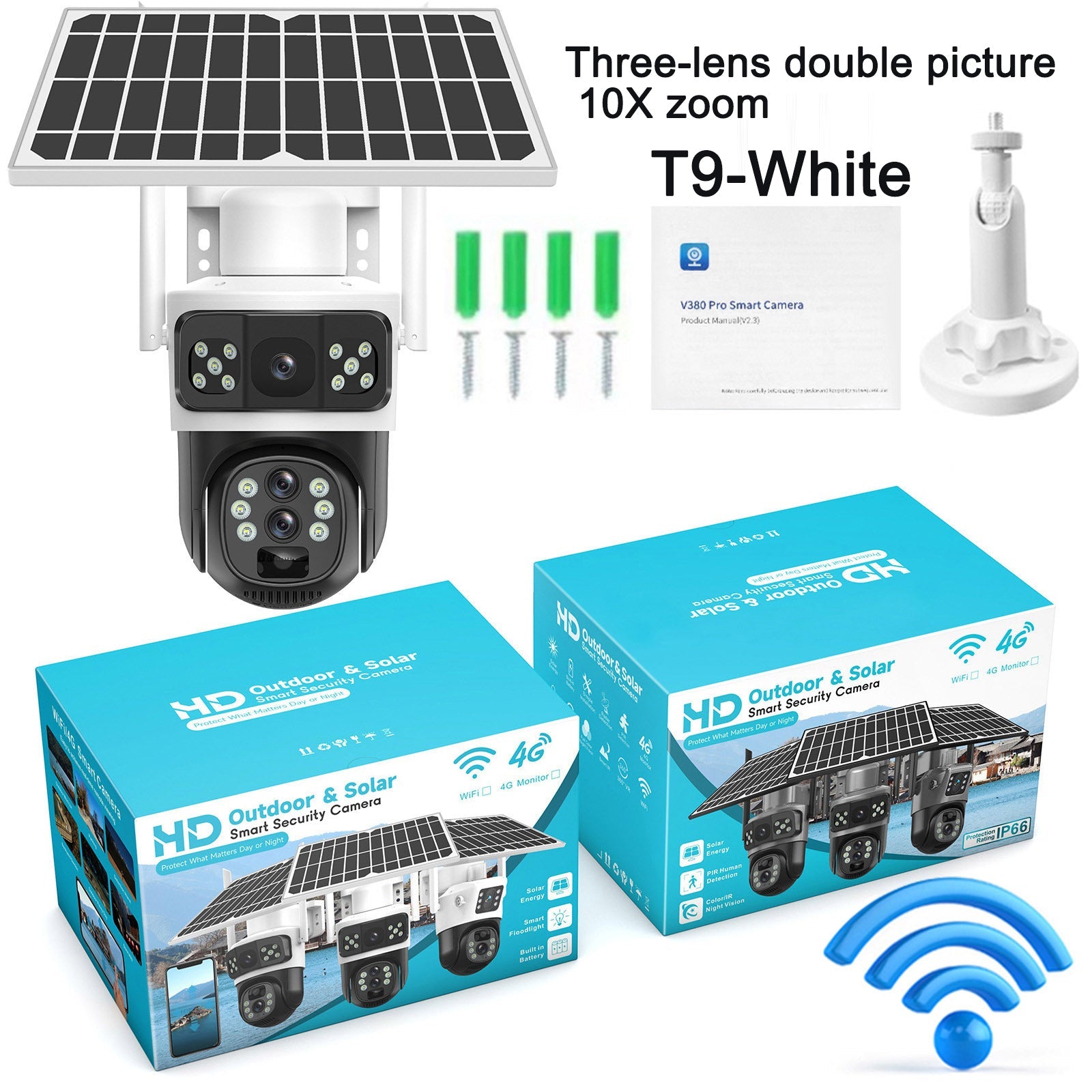 Solar camera WIFI dual-screen gunball 10x zoom low-power battery wireless monitor - Korvel