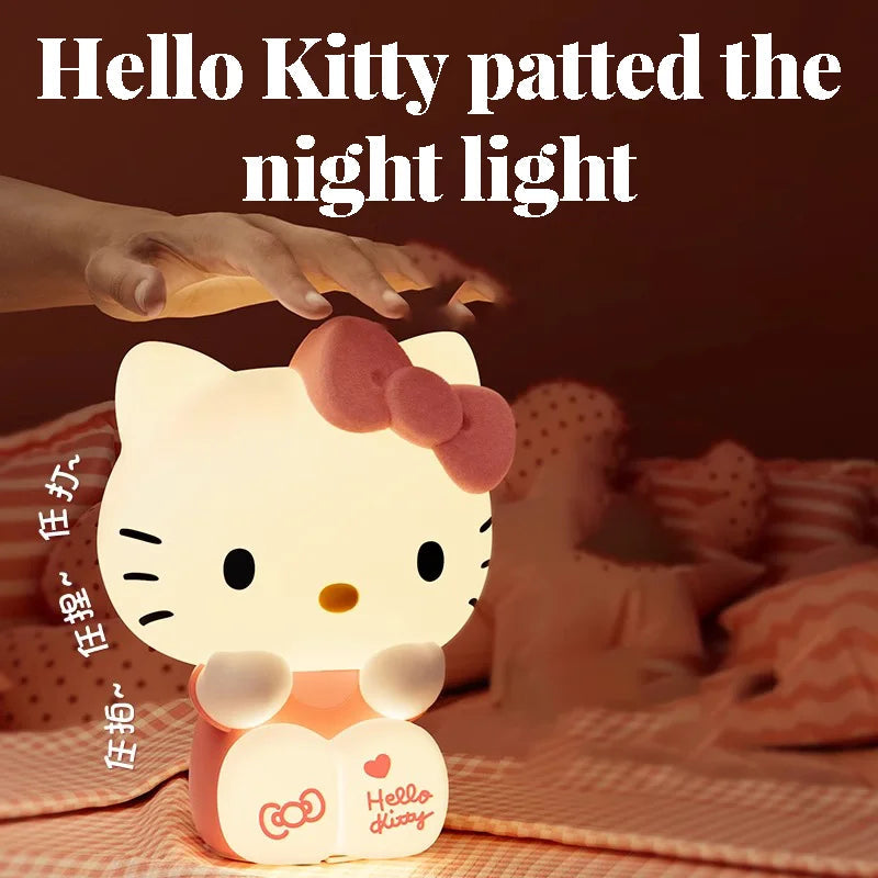 Kawaii Sanrio Hello Kitty Pat Night Light Girls Bedroom Bedlight Anime Hellokitty Night Lamp Desktop Decor Ornaments Girls Gift - Korvel