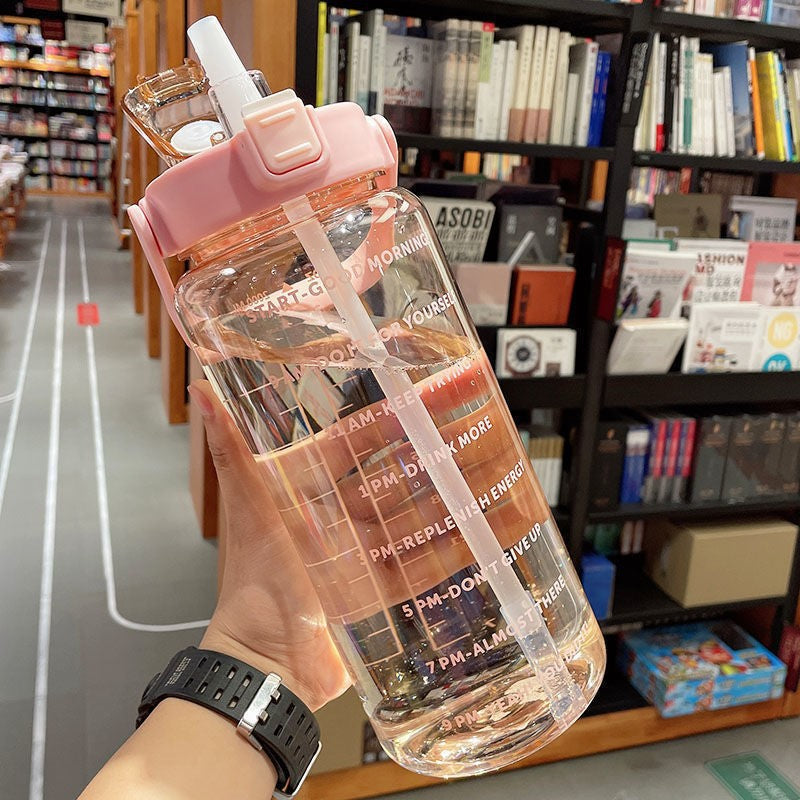 Sports water cup portable large capacity 2000ml plastic cup with straw scale men and women kettle water cup - Korvel