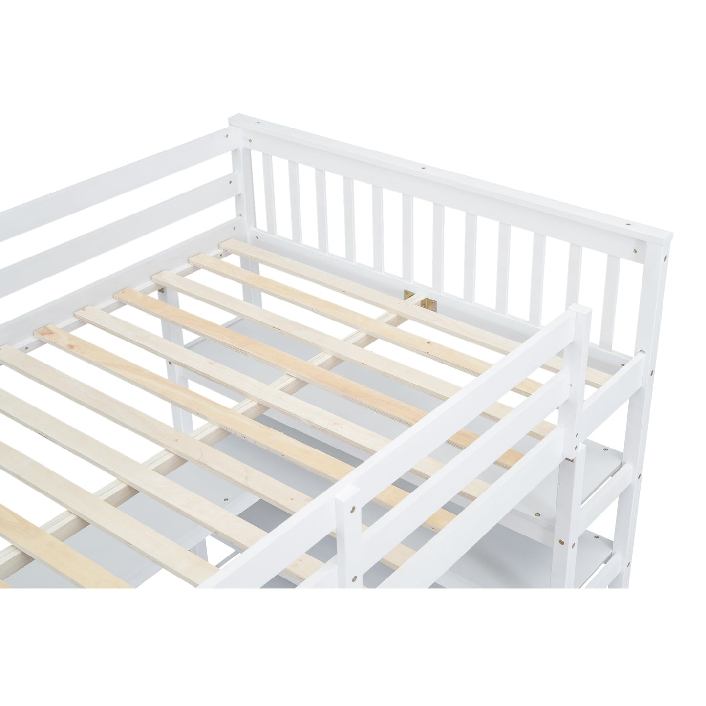 Full Size Loft Bed with Storage Shelves and Under-bed Desk  White - Korvel