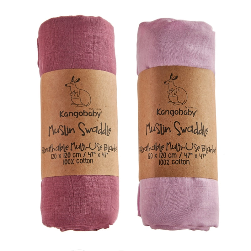 Kangobaby #Old Time# 100% Cotton Plain Color 2pcs Set Hot Sale Baby Muslin Swaddle Blanket - Korvel