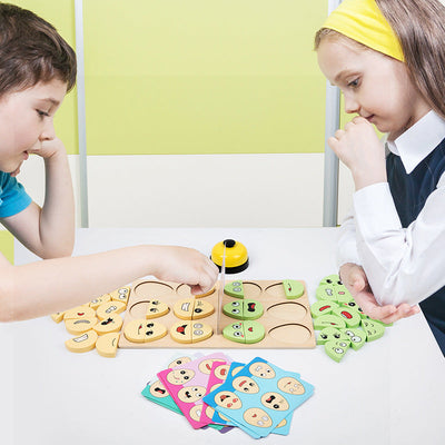 Wooden children's early education fun expression egg matching game, battle training interactive puzzle toy - Korvel