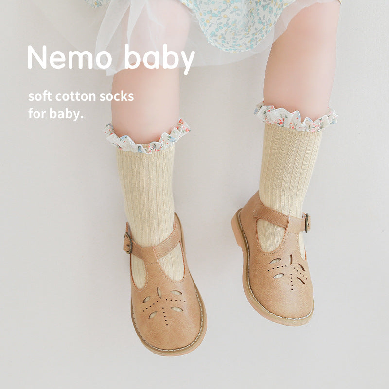 Korean Style Baby Socks with Floral Lace