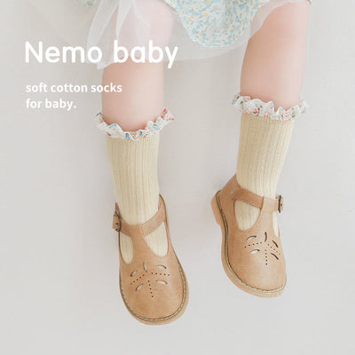 Korean Style Baby Socks with Floral Lace