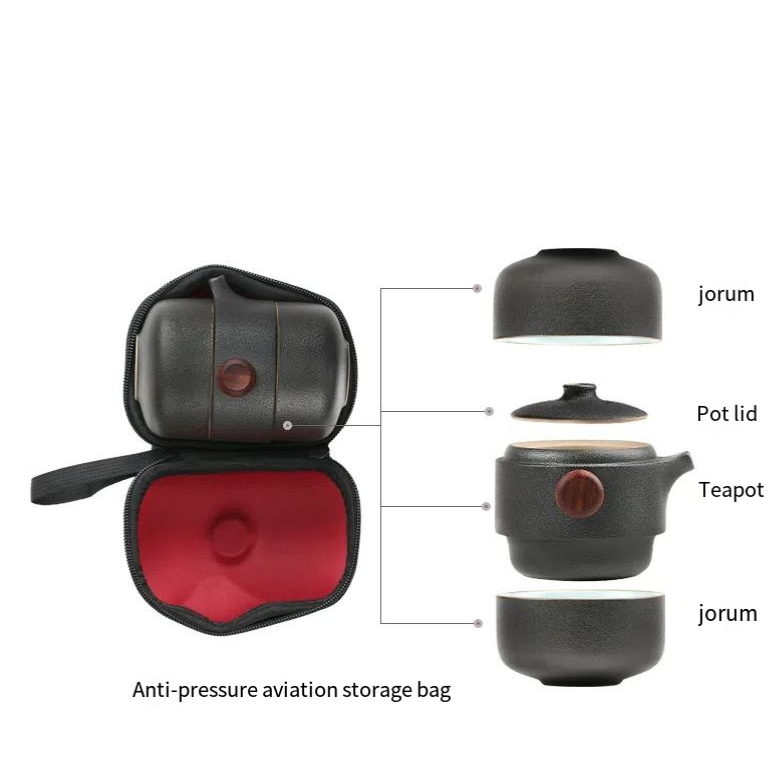 Black pottery quick guest cup one pot two cups household outdoor travel tea set portable bag Kung Fu outdoor portable bubble - Korvel