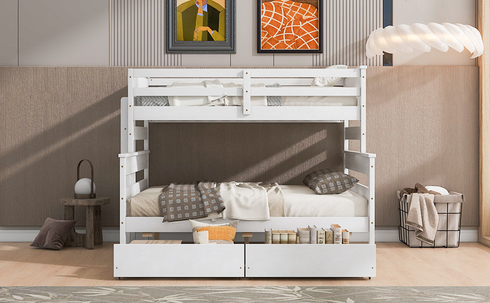 Wood Twin over Full Bunk Bed with 2 Drawers  White - Korvel