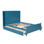 Lit plateforme bleu de taille complète avec tiroirs et étagères de rangement