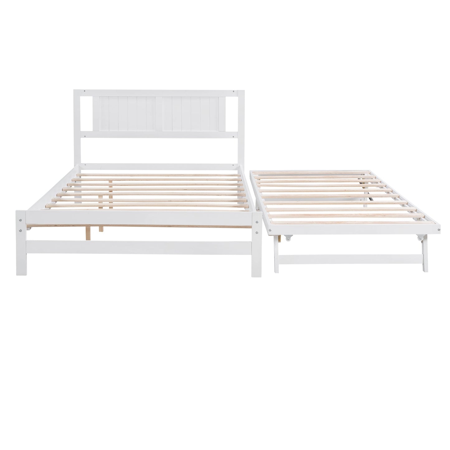 Lit plateforme de taille complète avec trundle ajustable - Blanc