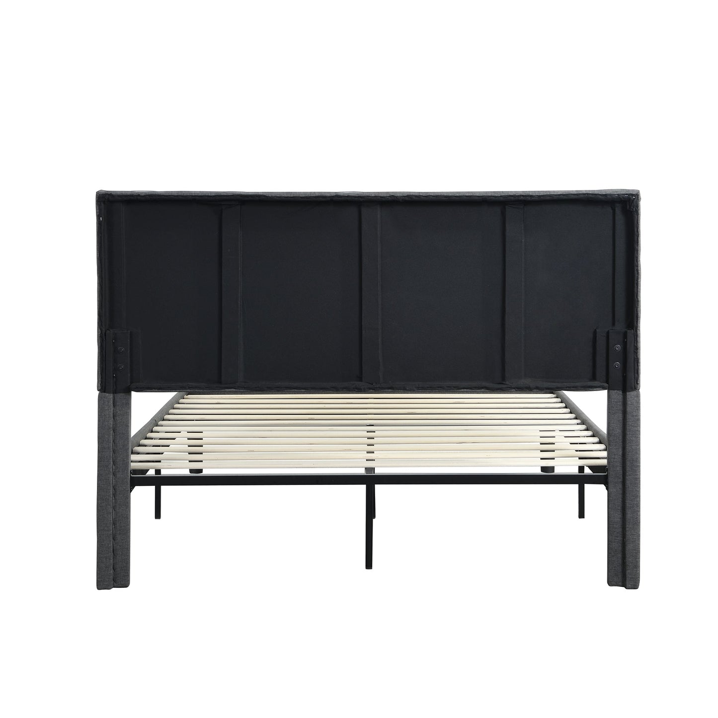 Cadre de lit plateforme rembourré queen size élégant en gris