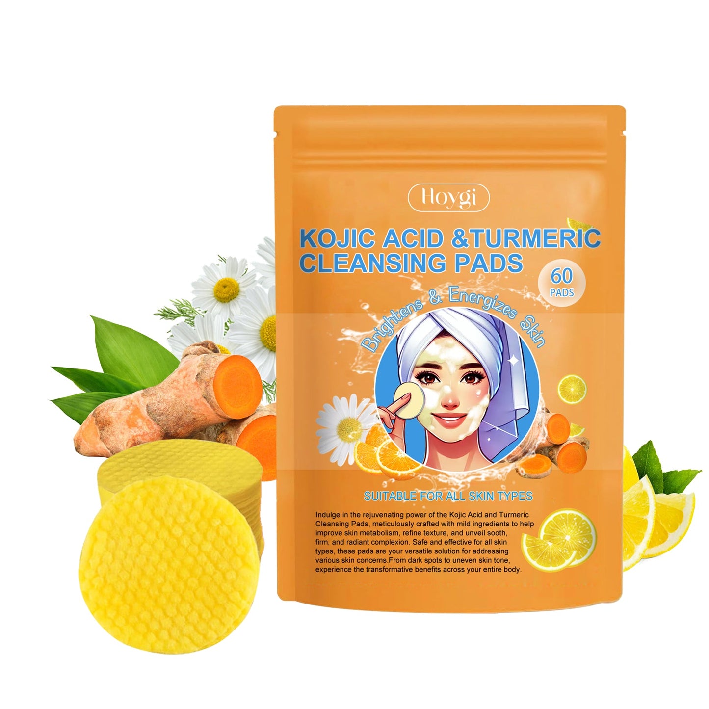 Discos de Limpieza con Ácido de Cúrcuma - Exfoliación Suave para una Piel Radiante