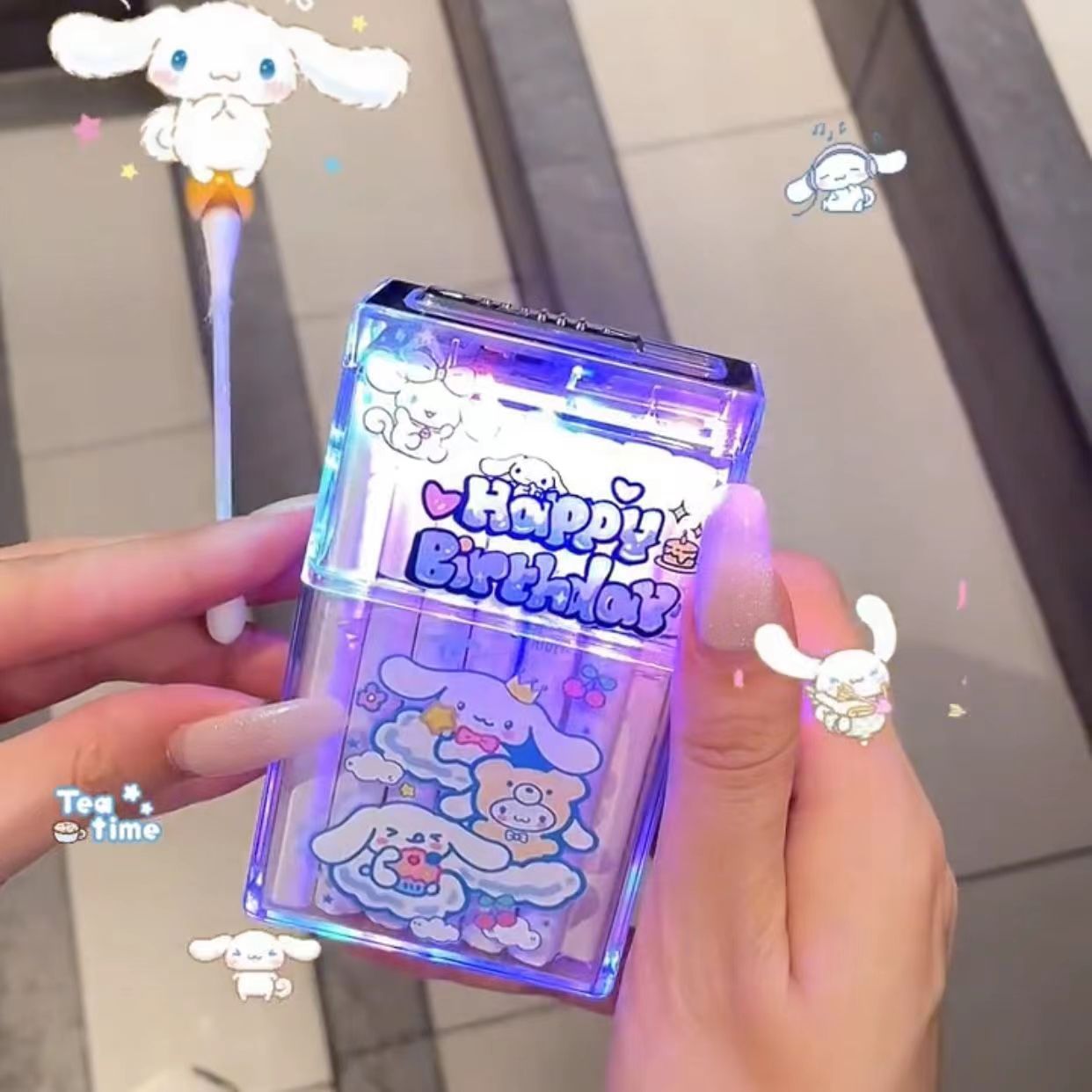Pacha Dog Cartoon Sanrio Cigarette Box Charging Lighter Integrated Transparent Body Atmosphere Colorful Lights Cute Gift Object - Korvel