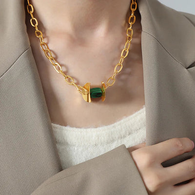 Natural Stone Pendant Titanium Steel Necklace - Korvel