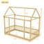 Twin Size Floor Wooden Bed with House Roof Frame and Safety Guardrails,Natural - Korvel