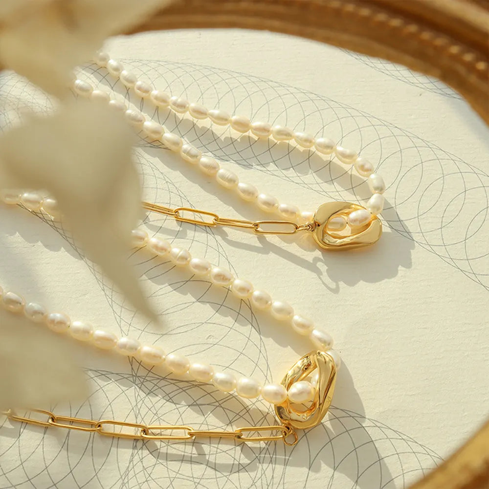 Collier en perles d'eau douce patchwork élégant en or 18K