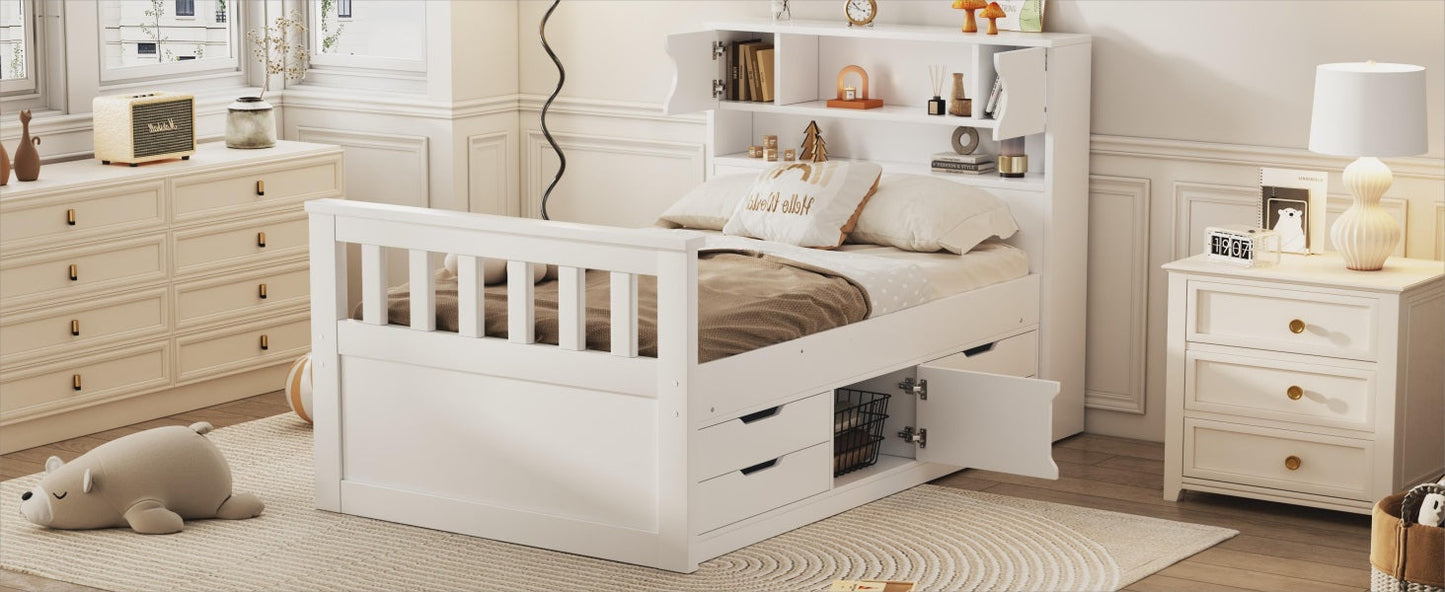 Cama plataforma tamaño twin Captain con almacenamiento en blanco