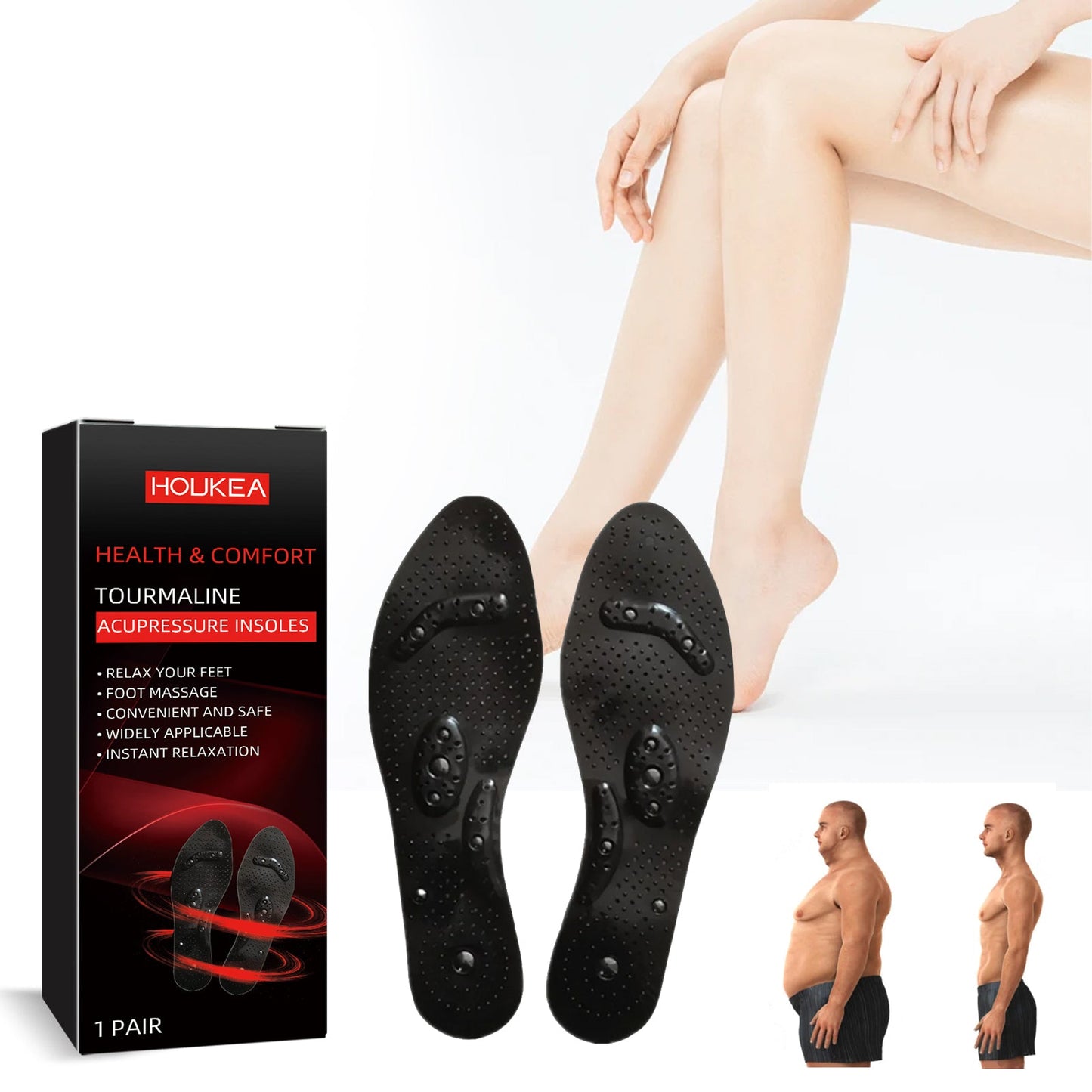 Tourmaline Acupressure Insoles, Foot Care Vein Repair Body Toning Body Care Foot Pads - Korvel
