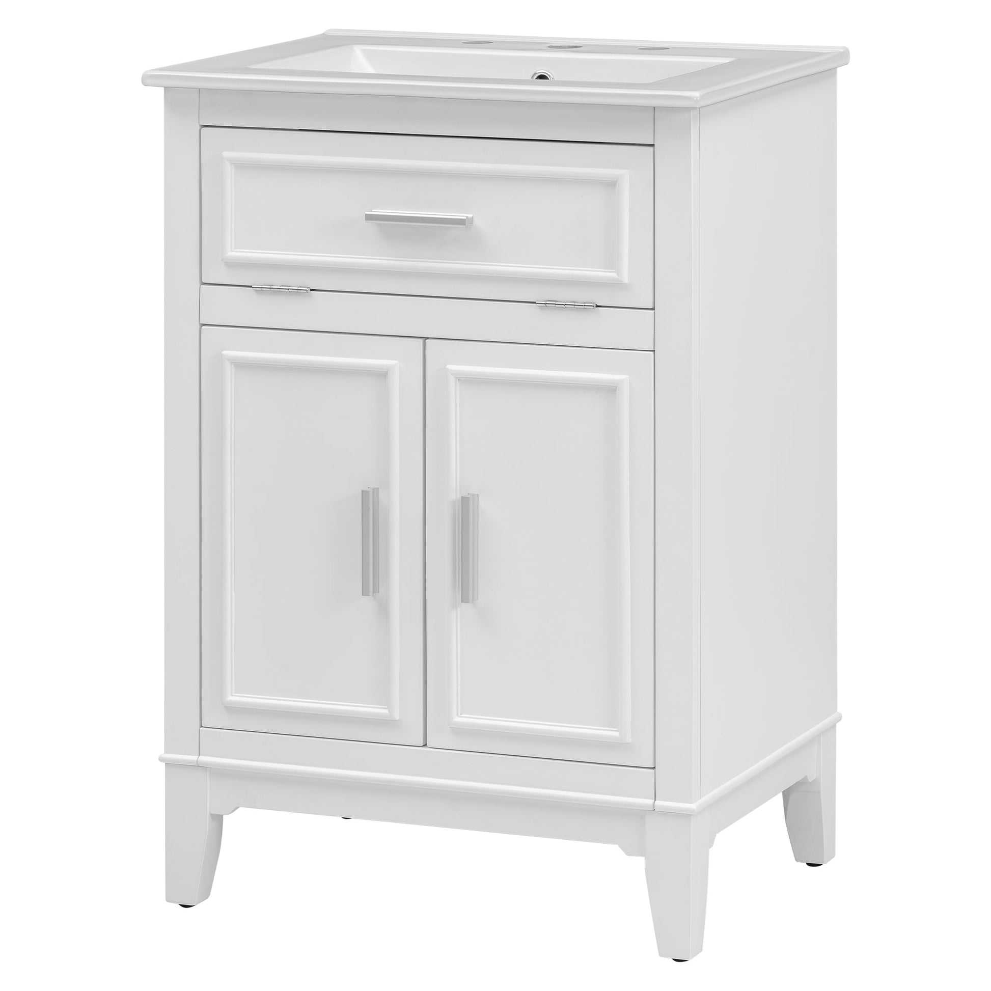 24" Bathroom Vanity with Sink, Bathroom Vanity Cabinet with One Flip Drawer and Doors, Solid Wood and MDF, White - Korvel
