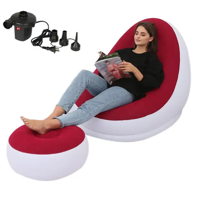 Inflatable Air Mattress Lazy Sofa Deck Chair Comfortable Leg Stool Rest Single Beanbag for home and Outdoor Use - Korvel