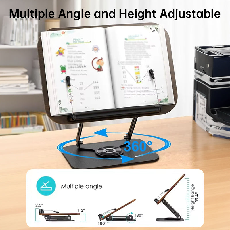 Adjustable 360° Rotating Book Stand with Elastic Clips, for Cookbooks, Laptops & More - Korvel