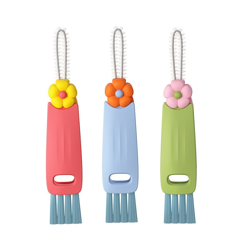 Petal three in one cup lid brush multifunctional gap cleaning brush milk bottle mouth groove cup brush - Korvel