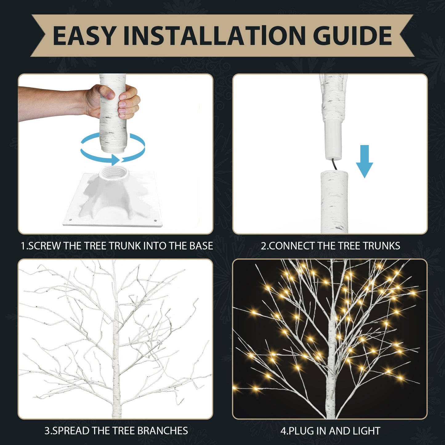 Lighted Artificial Birch Tree - 4FT, 5FT, 6FT Options