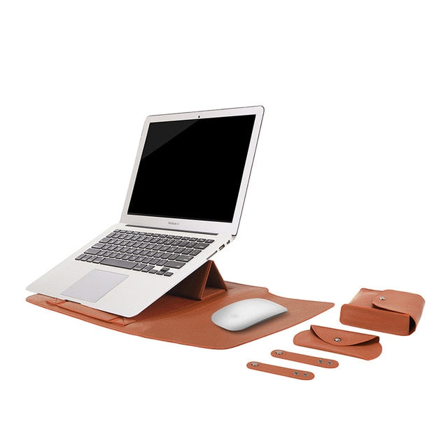 Laptop Bag PU Leather Sleeve Bag Waterproof Case For Macbook Air Pro 13 15 Portable Laptop Notebook Bag With Support Frame - Korvel