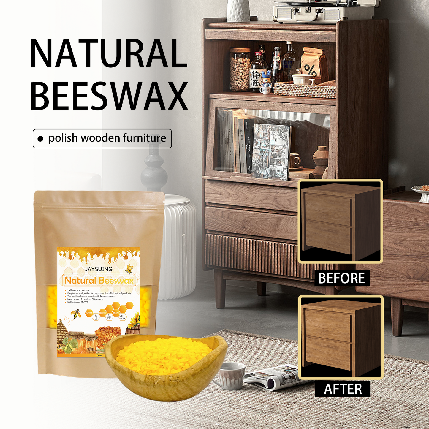Gránulos de Cera de Abeja Hechos a Mano para el Cuidado del Mueble